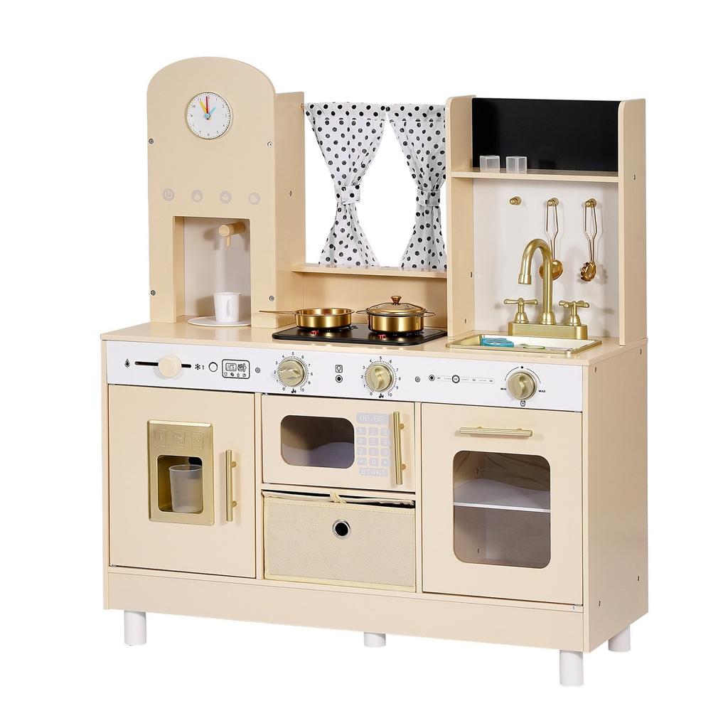 Cucina Giocattolo per Bambini, in Legno, Set da Cucina Giocattolo con Luci e Suoni Realistici, Cibo e Utensili da Cucina, Set Giocattolo per Giochi di Finzione Stile Moderno, Macchina del Ghiaccio,