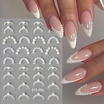 Witte 5D Simulatie Parel Golflijnen Nail Art Stickers Elegant Exquise Nageldecoratie Stickers Zelfklevende Transfer Slider Manicure