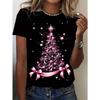 European Size Womens Cartoon Christmas Tree Print T Shirt Round Neck Short Sleeve Casual Summer Fashion Trend Street Wear Top