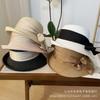 Shade Straw Hat Women's Summer Elegant Bow Curled Edge Bucket Hat Seaside Beach Hat Face Covering Sun Hat