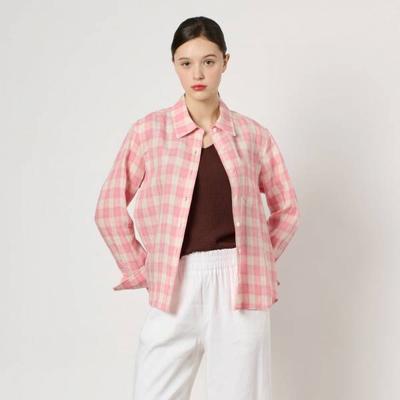 Soft Linen Check Blouse B4m4b427