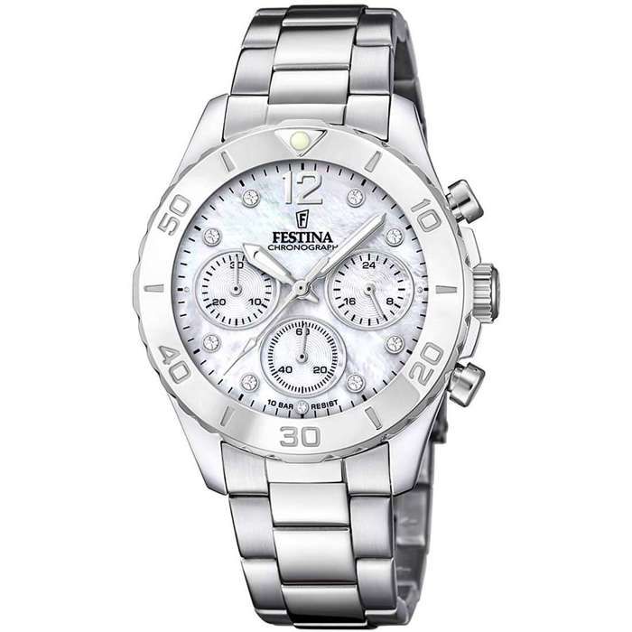 Montre - FESTINA - Femme - Acier - Chrono - Nacré avec oxydes de zirconium
