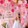 15PCS Pink Party Dressing Set, Tissue Paper Pom Poms Decorations and Hanging Pastel Flower Fan Suitable for Grad Birthday Wedding Party Wall Ceiling