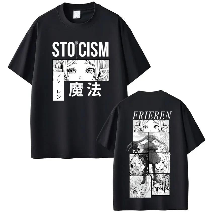 

Anime Frieren_ Beyond Journey s End T Shirt Frieren Cartoon Kawaii T-shirt Men Women Summer High Quality 100_ Cotton T-shirts S чёрный