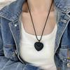 Retro Black Leather Heart Pendant Necklace - Korean Style