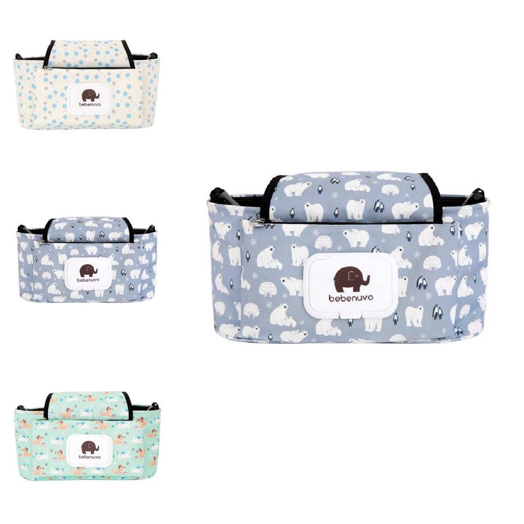 Functional White Bear Stroller Organizer Bag For Moms With Easy Closure