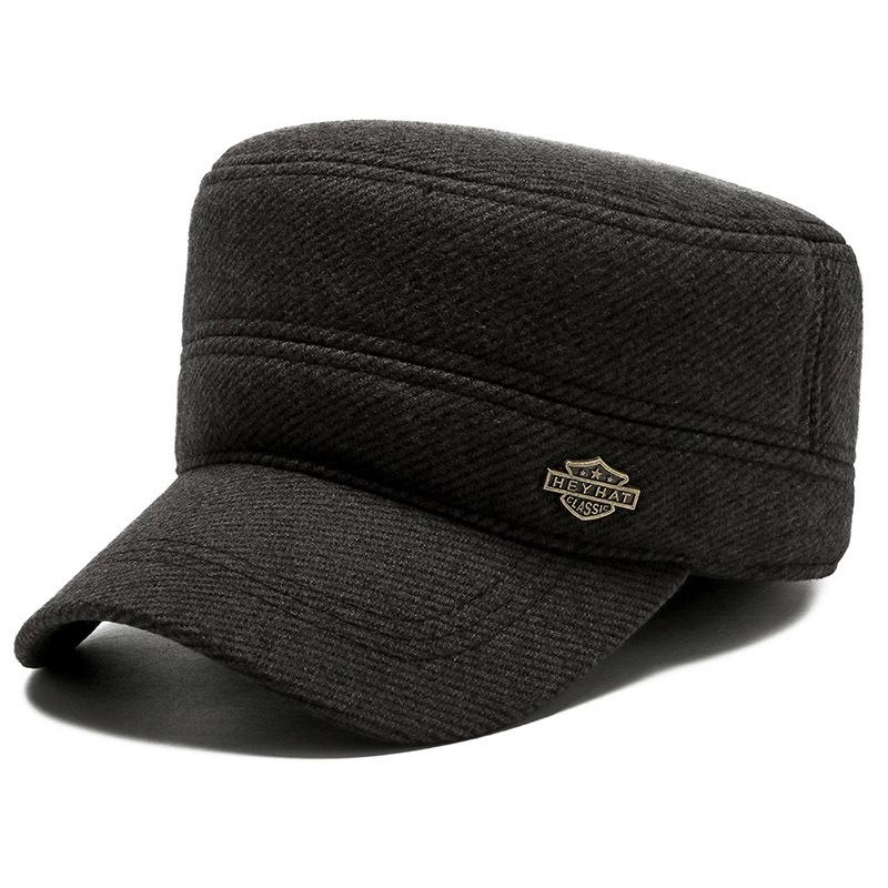 Hat Middle-aged Men's Flat Top Hat Winter Man Thermal Hat Men's Autumn and Winter Thermal Ear Protection Cap
