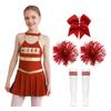 Bambini Ragazze Abiti da cheerleader Stampa di lettere Patchwork Abito da ballo senza maniche Copricapo Bowknot Calzini tubolari a righe con fiori a mano