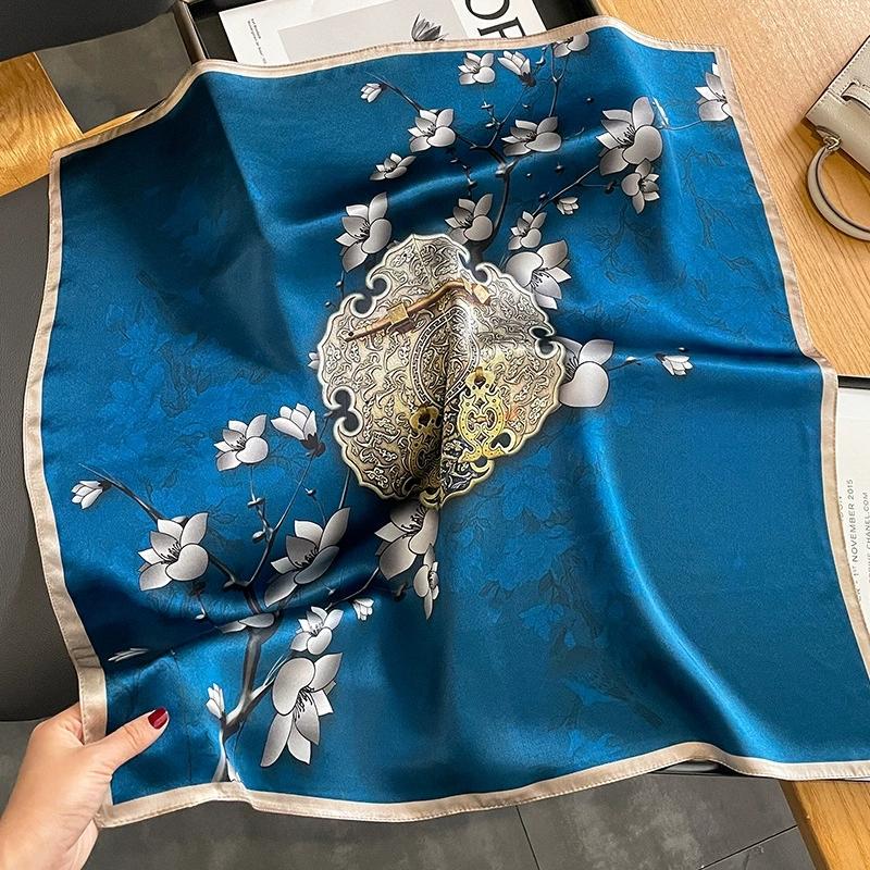 65Cm Square Pure Silk Square Scarf Elegant Silk Decorative Flower Design Necktie Small Neckerchief For Women