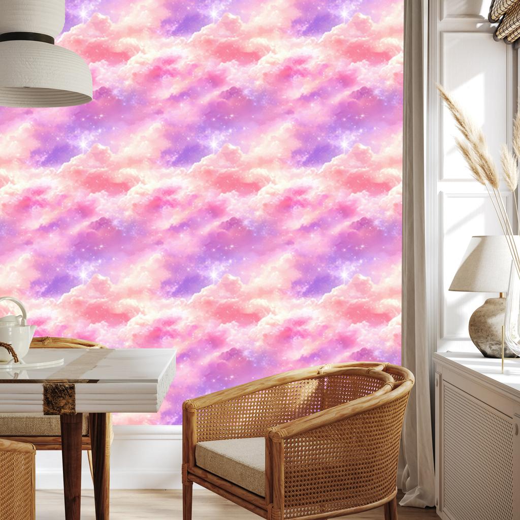 Watercolor Galaxy Wallpaper Powder Pink, Lavender, and Coral 50x1000