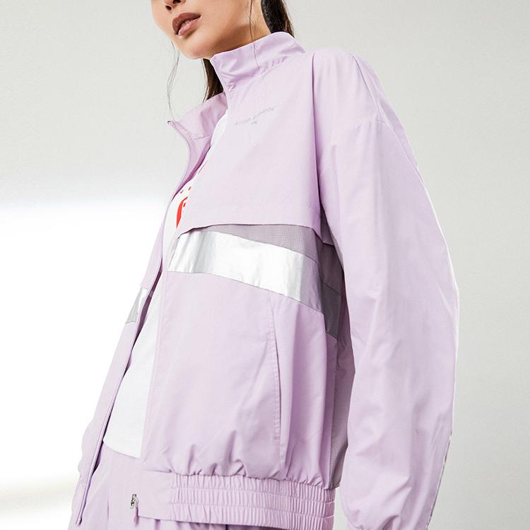 Anta Training Series Letter Print Zipper Stand Collar Long Sleeve Jacket Women Jackets Pink 162217608-2