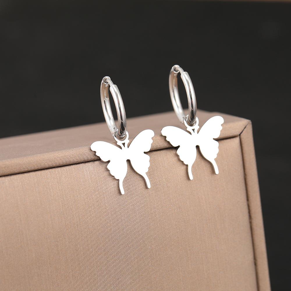 

Серьги из нержавеющей стали Элегантные изящные подвески-бабочки Новые для старшеклассниц K-pop Корейская мода Серьги-кольца для женщин Циркон