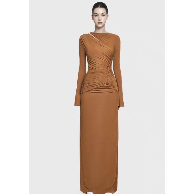 Herbst Neue Mode Temperament Langarm Elegant Falten Taille High-End Kleid