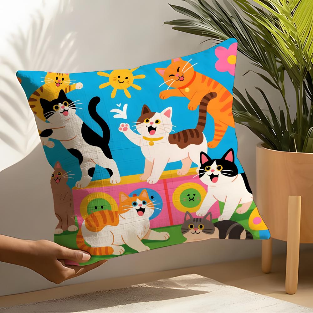 2 Cute Cat Illustrations Pillow Case Home Living Room Decoration Linen Pillowcover Pillow Cases Cushion Cover