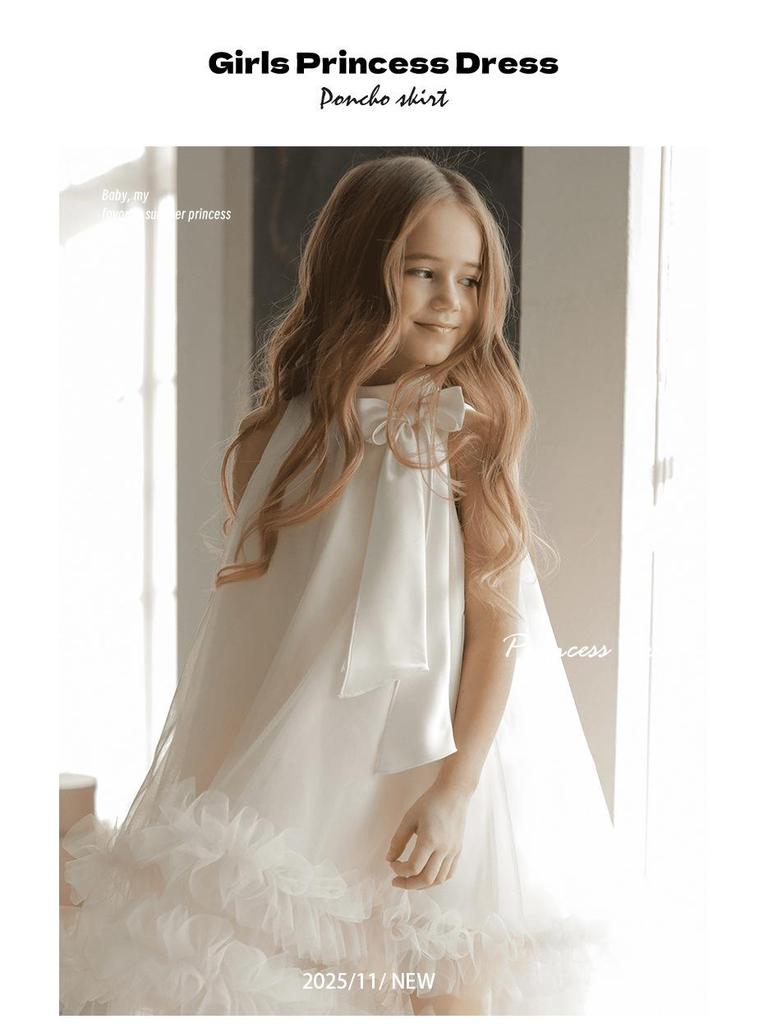 European American Children's Puffy Mesh Flower Girl Dress for Weddings and Birthdays