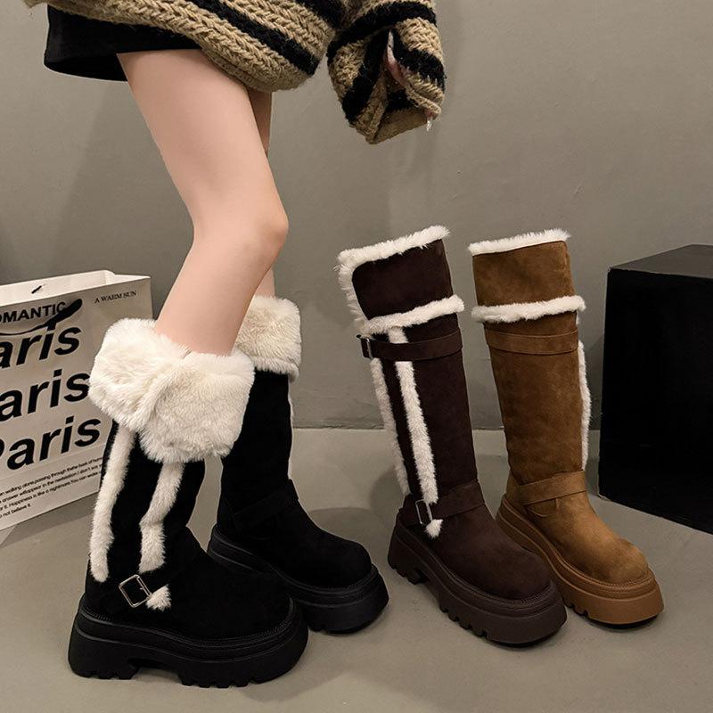 Schaffell und Fell sind integriert, aber knielange Schneestiefel, Kinder-Fleece-verdickte thermische Baumwollschuhe, kleinsöhlige Stiefeletten.