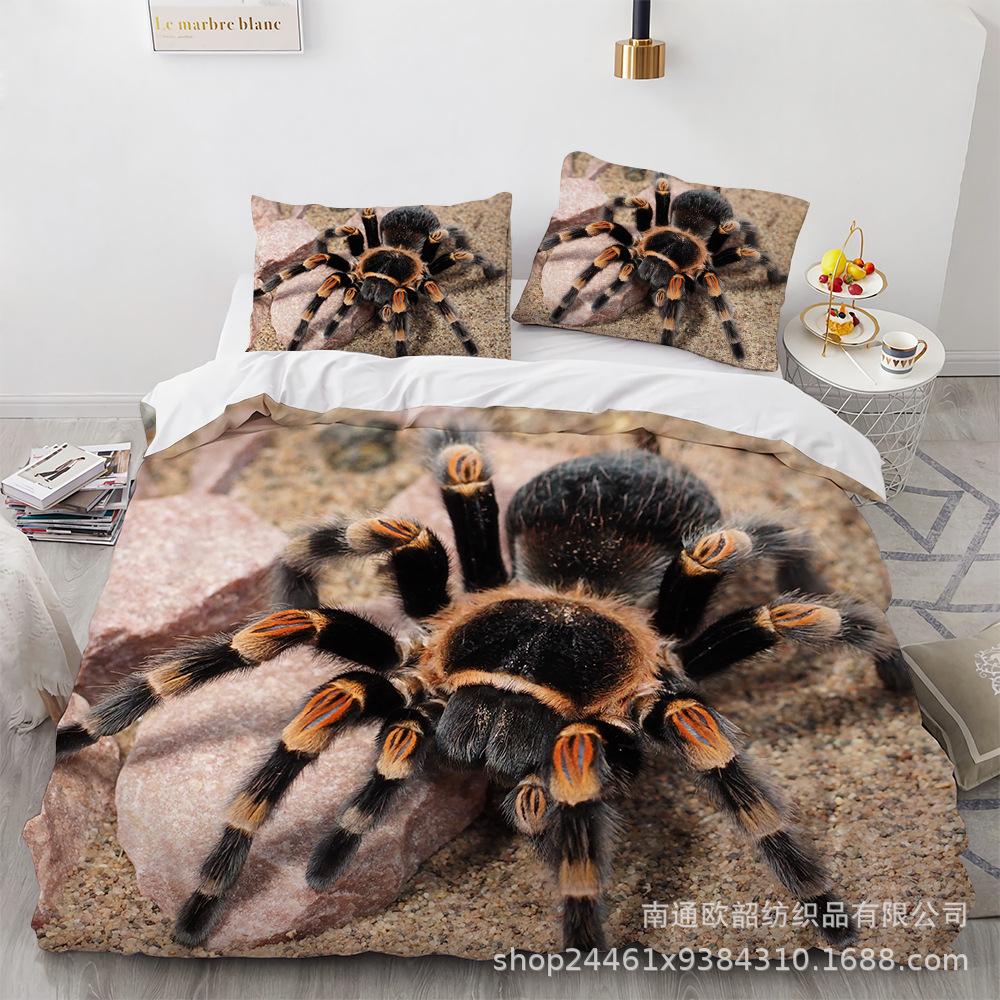 Spider Quilt Set Three-Piece Polyester 90G Abraded 3D Digital Four-Piece Bedding Set