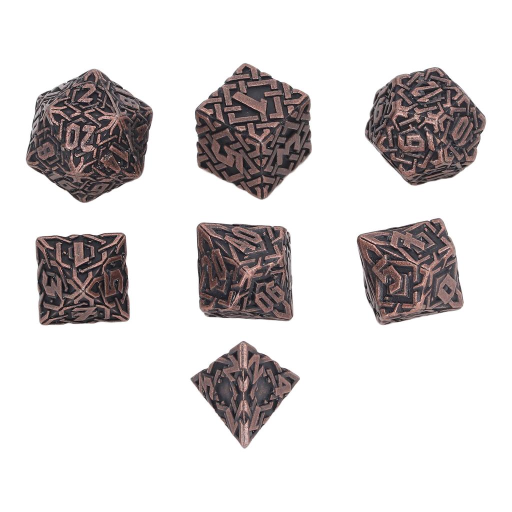 7pcs Metal Dice Set Different Polyhedral Shapes Maze Patterns Board Games Dice for Role Playing