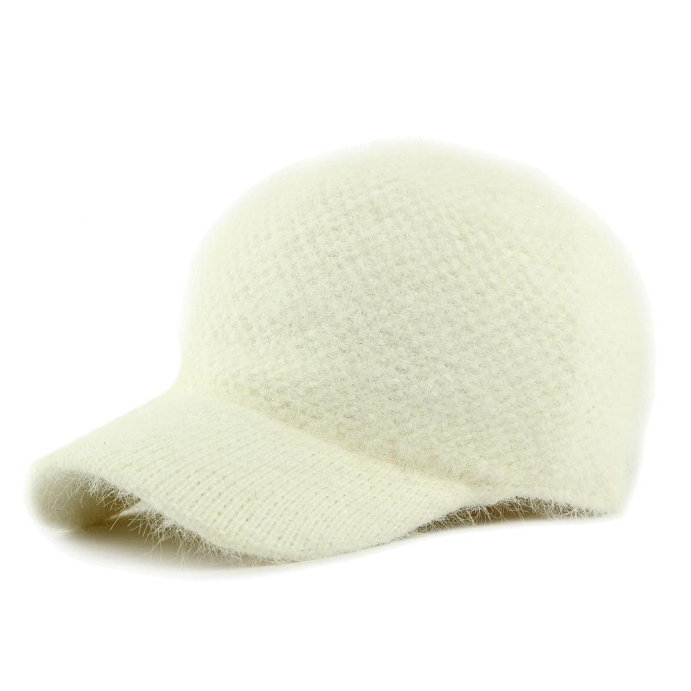 

Осенне-зимняя вязаная шапка женская бейсболка из искусственного кроличьего меха белый