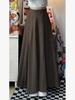 Melaard Retro Brown High-Waisted Midi Skirt: Slimming Winter Style with Minimalist Draping.
