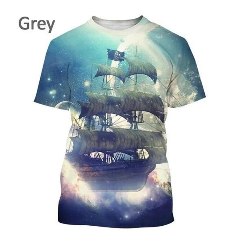 Cool 3D Pirate Ship Graphic T Shirt for Men T-shirt Womens Clothing Harajuku Fashion Streetwear Funny Kids Tee Shirts y2k Tops