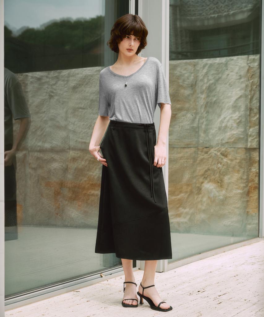ZEROSTREET Lezero Satin String Skirt / Black