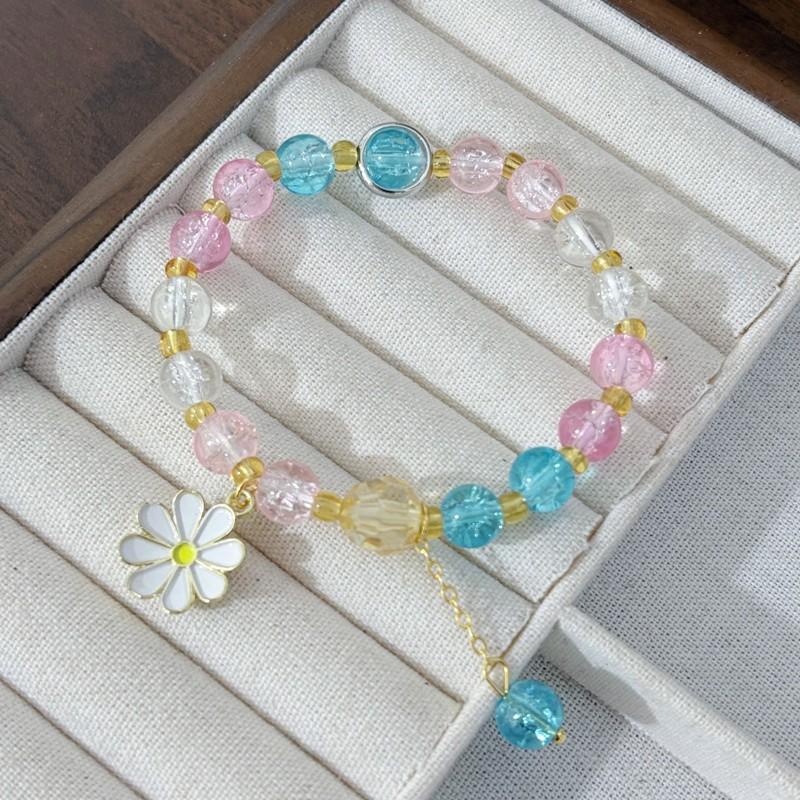 Small Daisy Popcorn Bracelet Women's Versatile Powder Crystal Sunflower Crystal Bracelet