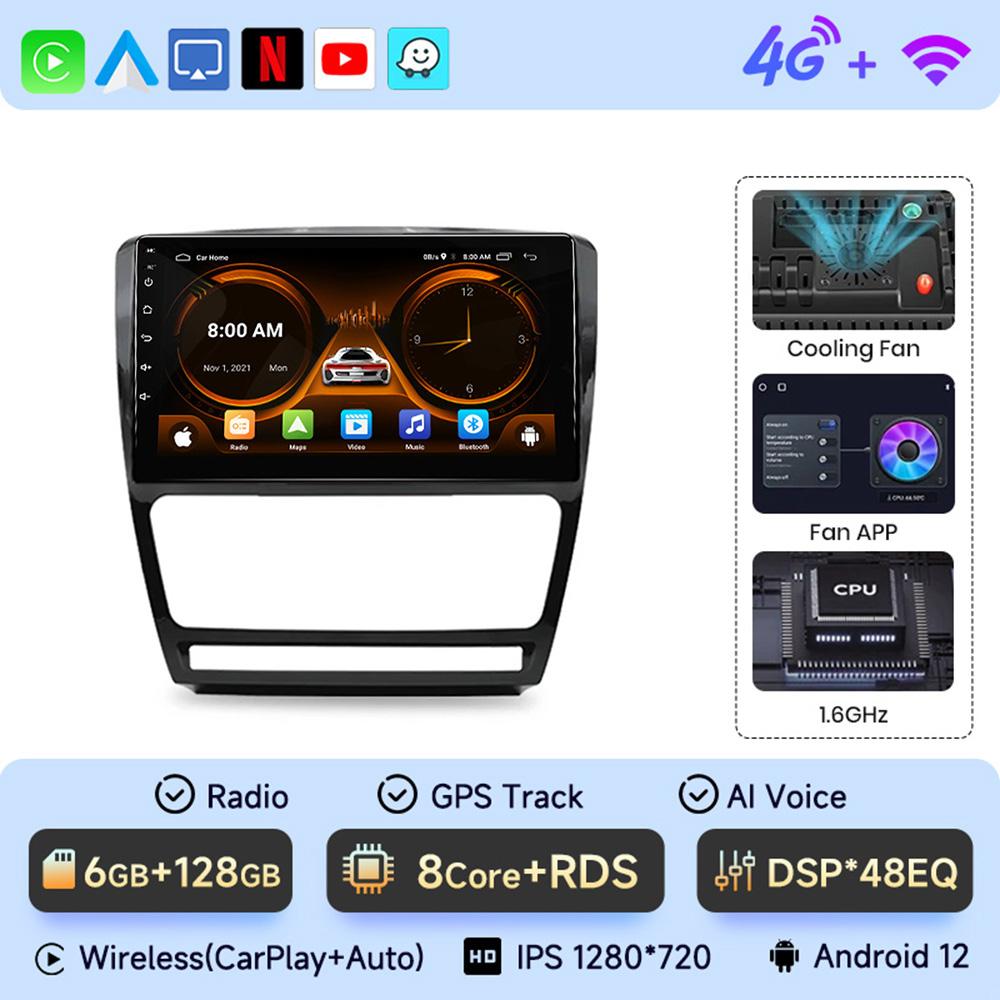 JIUYIN Radio Auto Android12 pentru Skoda Octavia 2 A5 2004-2013 Player Video Multimedia Navigație 2Din Stereo DVD Carplay Unitate Principală