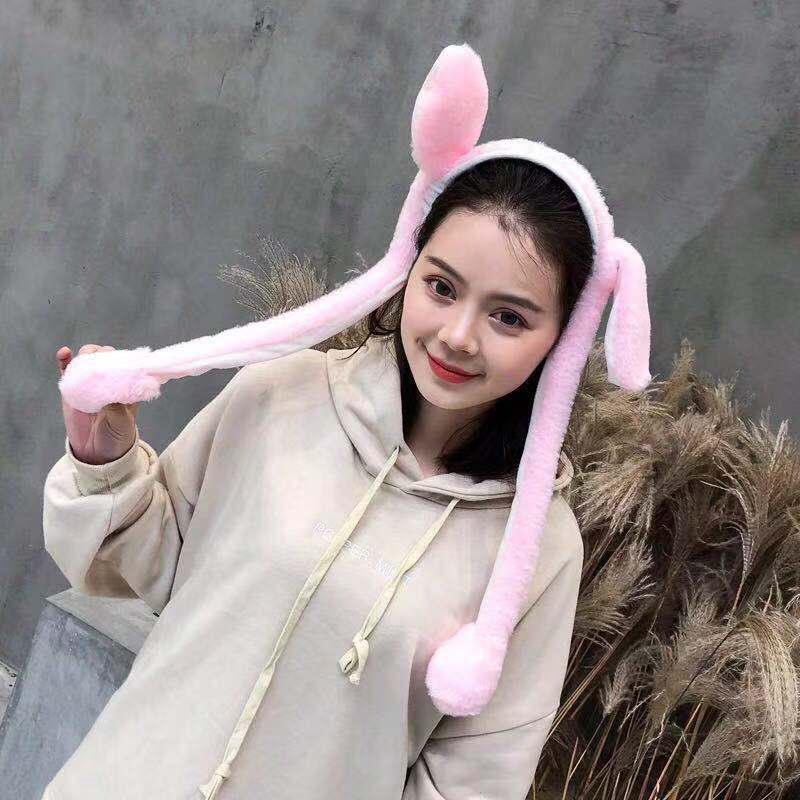 Lindo Gorro de Orejas de Conejo Brillante Diadema Dulce Puede Mover Orejas de Conejo Juguete de Peluche Aro para el Pelo Fiesta Po Accesorios Sombrerería Regalo