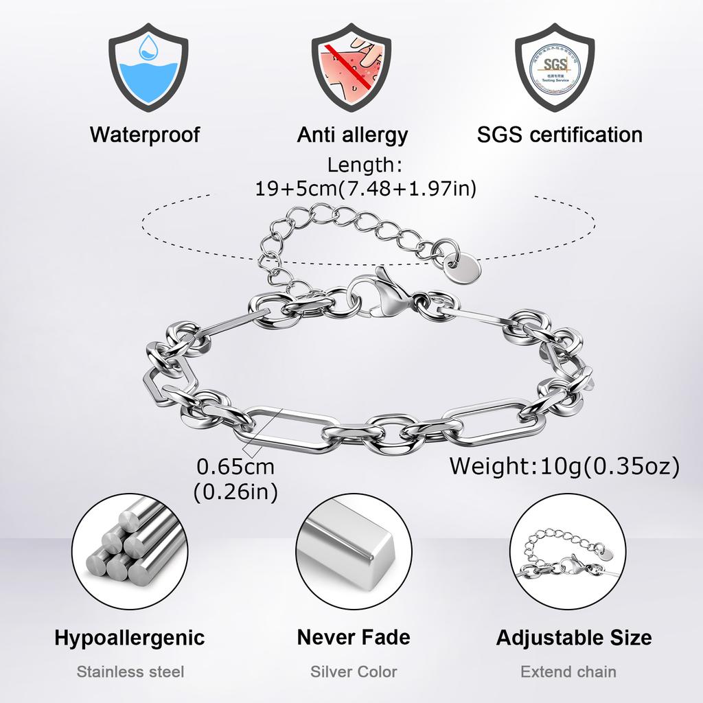 New Fahison Men's Chain Bracelet,Stainless Steel Silver Color Adjustbale Link Wristband,Hip Hop Jewelry Gift