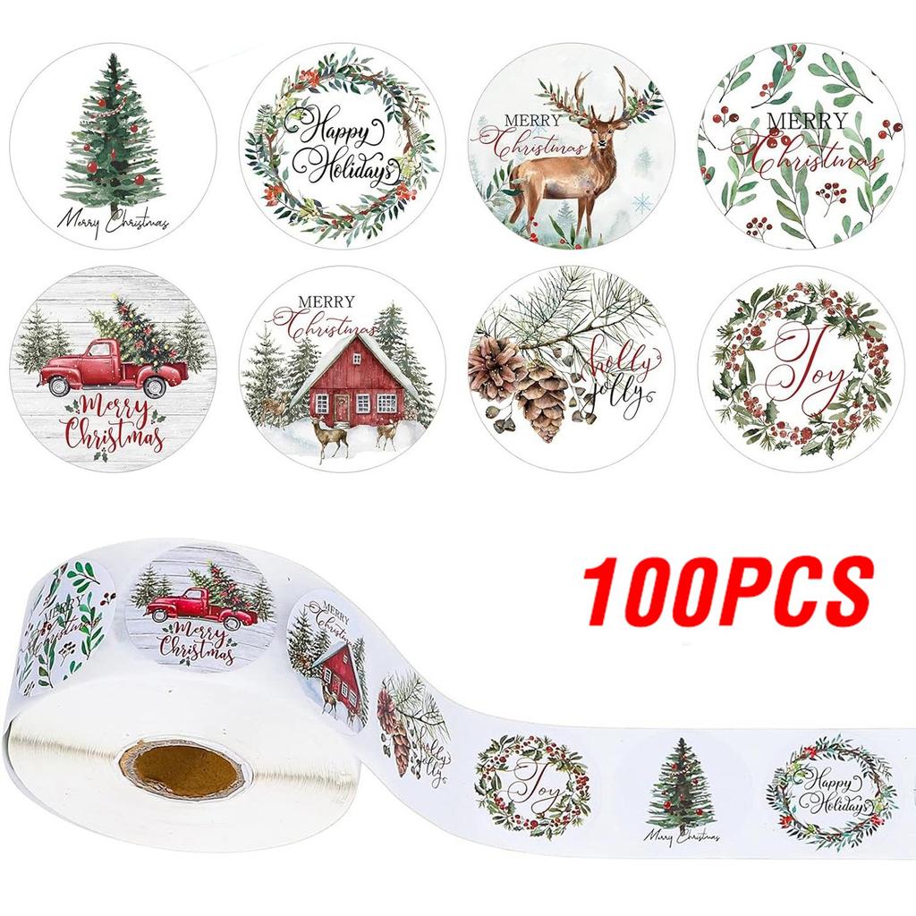 100-500pcs Merry Christmas Stickers 1 inch Self-adhesive Holiday Stickers For Christmas Decors Wedding Party Cards Label
