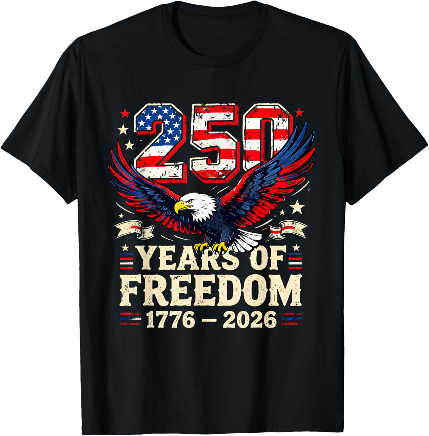 250 Years of Freedom 1776-2026 Semiquincentennial USA Flag T-Shirt S