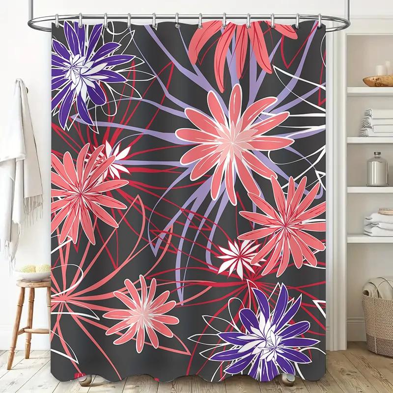 Black Red Purple White Flower Shower Curtain Waterproof Home Decor Bathroom W90xH180cm