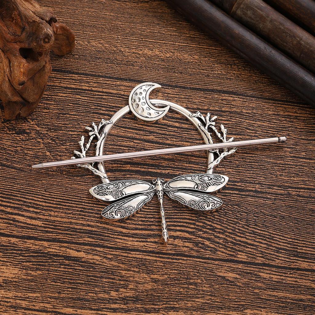 Viking Retro Dragonfly Moon Hairpin Branch Hairpin Women's Fashion Trend Versatile Hair Accessories Scandinavian Norwegian