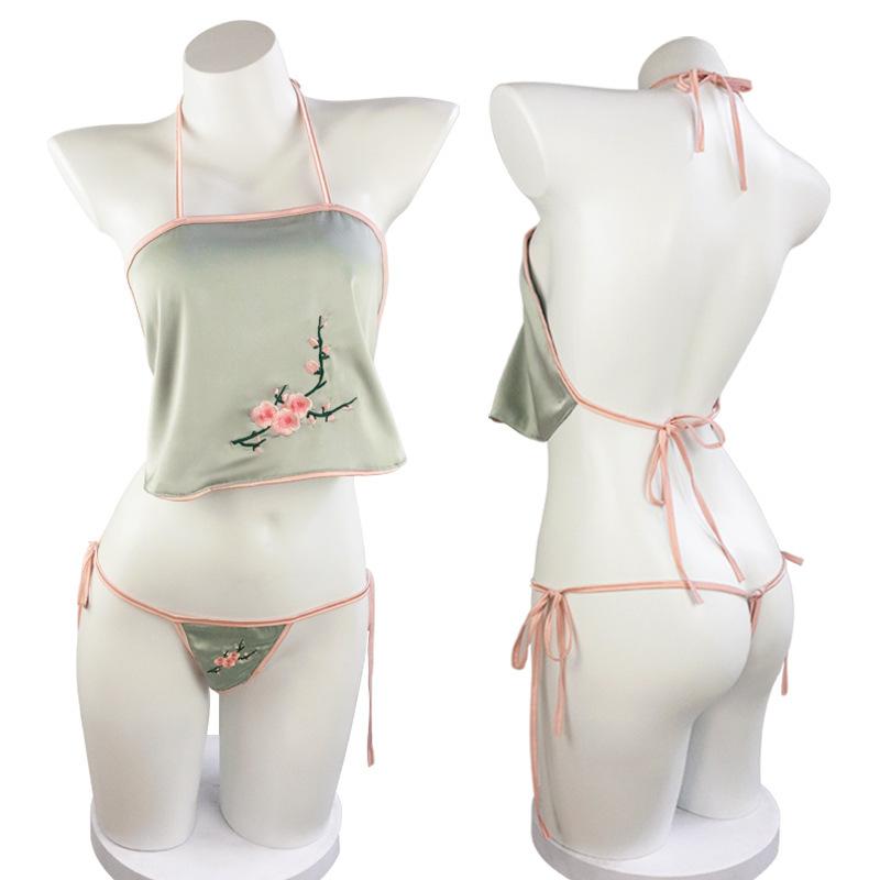 Sexy Dessous Retro Bauchtasche Bestickte Schnürung Verführung Damen Uniform Set Flirt Lingerie
