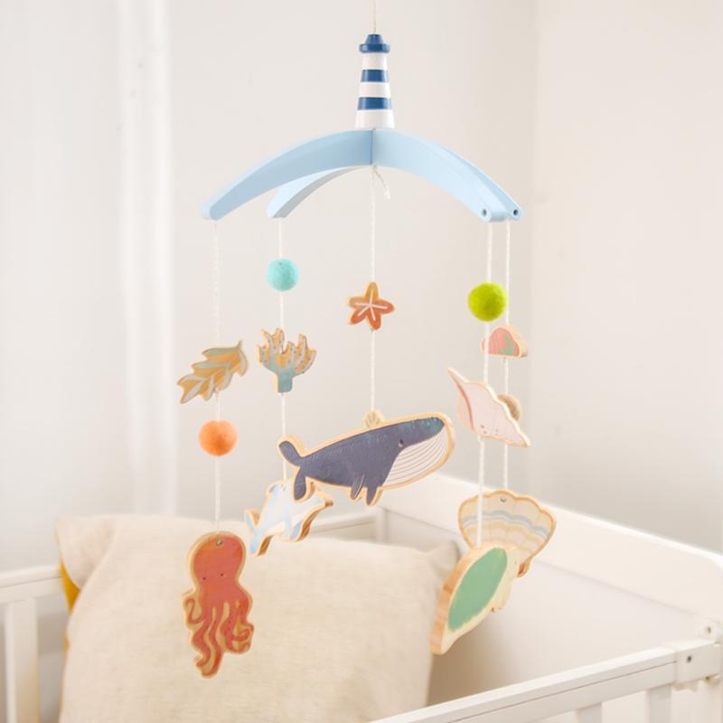 Baby Bed Bell Hanging Toy 0-12 Months Newborn Wooden Mobile Music Crib Rattle Toy Cartoon Whale Crib Holder Bracket Infant Gift