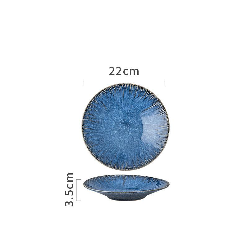 Nordic Blue Ceramic Dinner Plate Restaurant Pasta Steak Plates Home Fruit Salad Bowl Cake Dessert Kitchen Utensils
