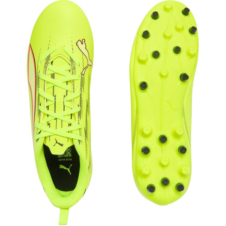 Puma Ultra 6 Play Mg Comfortable Versatile Low Top Kids Football Shoes Fluorescent Yellow Kids Football Shoes 108985-01