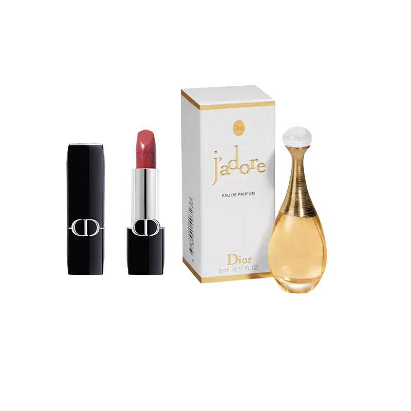 DIOR Vivid Blue Gold Lipstick Perfume Sample Makeup Sample Pack Set Velvet Satin 1.5g+5ml Mother's Day Gift For Mom