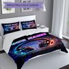 3pcs Custom Name "Neon Headphones Cityscape" Bedding Set Printed Bedding Set Duvet Cover Closure Includes 1 Duvet Cover & 2 Pillowcases Bedroom Decor