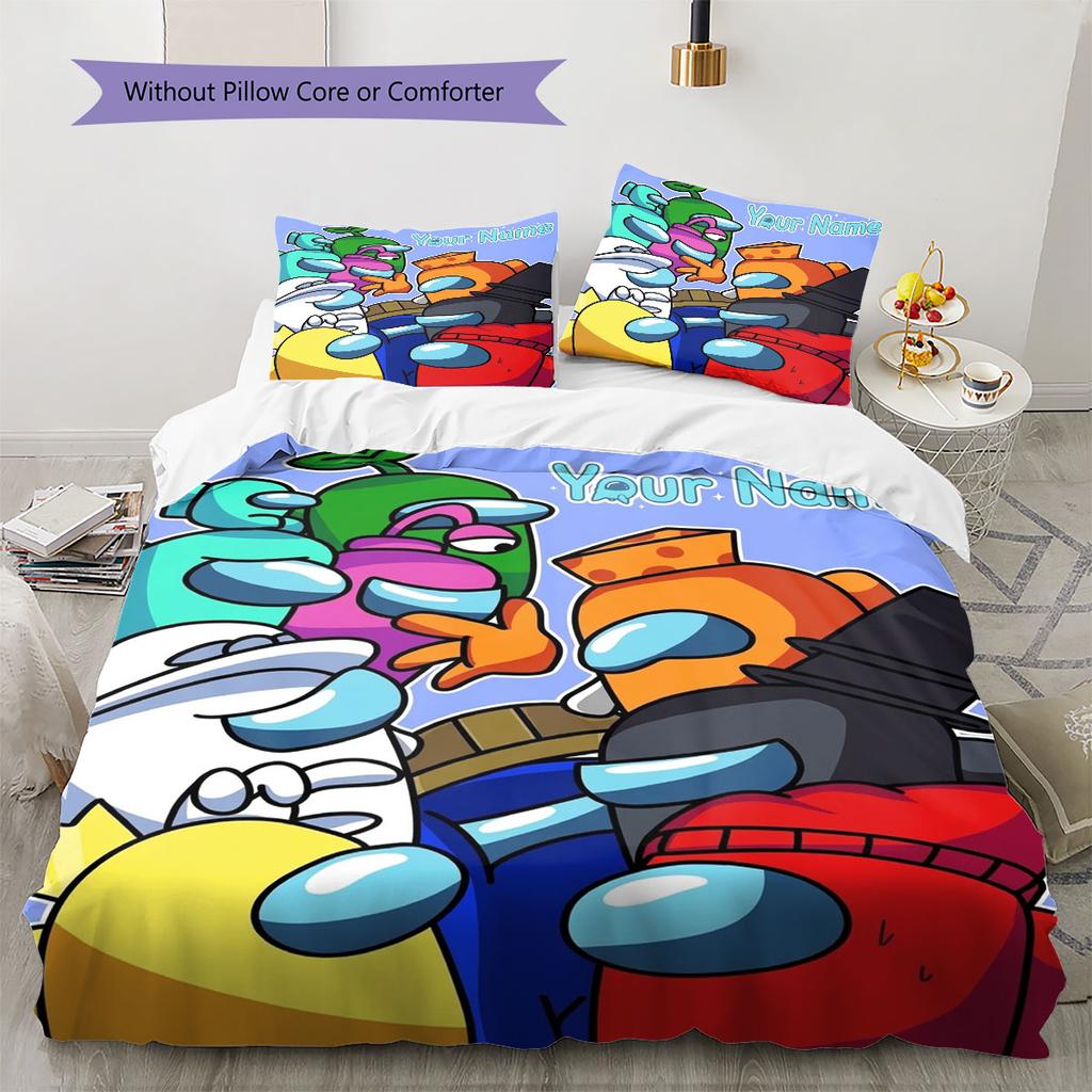 Among Us Custom Name Pattern Bedding,Quilt Set Quilt Cover Pillowcase Home Birthday Gift(1 * Duvet Cover + 2 * Pillowcase, Without Core)