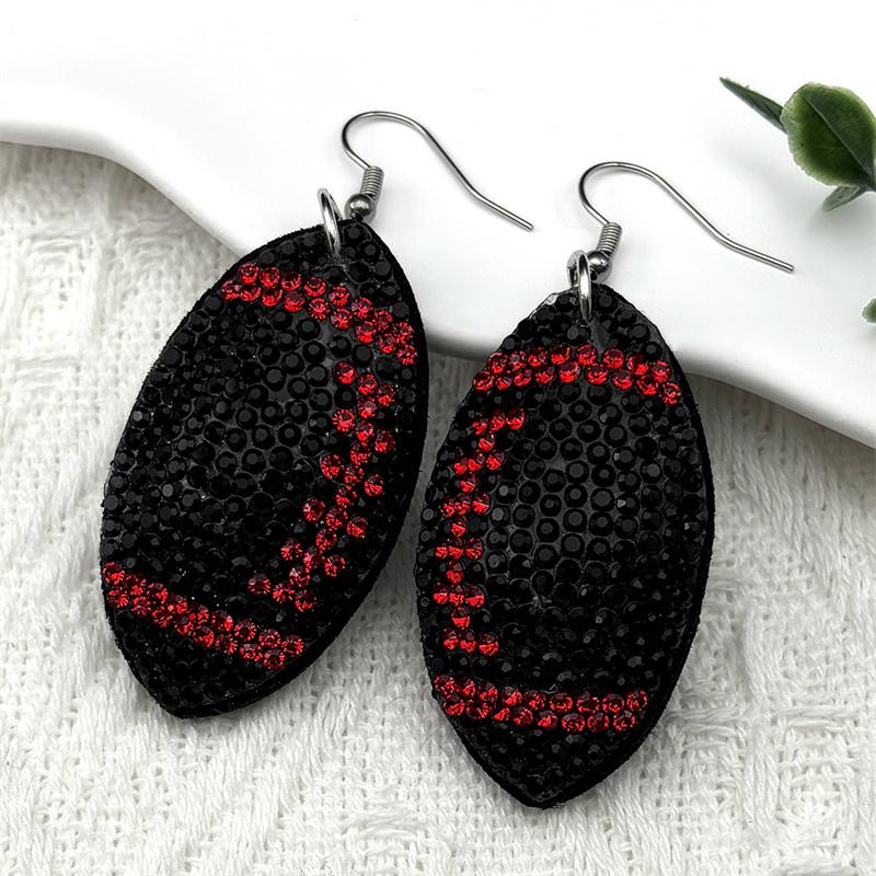 Rugby American Football Balls Dangle Earrings for Women Men Crystal Black Color Sports Style Earrings Jewelry joyeriaZZZ1063