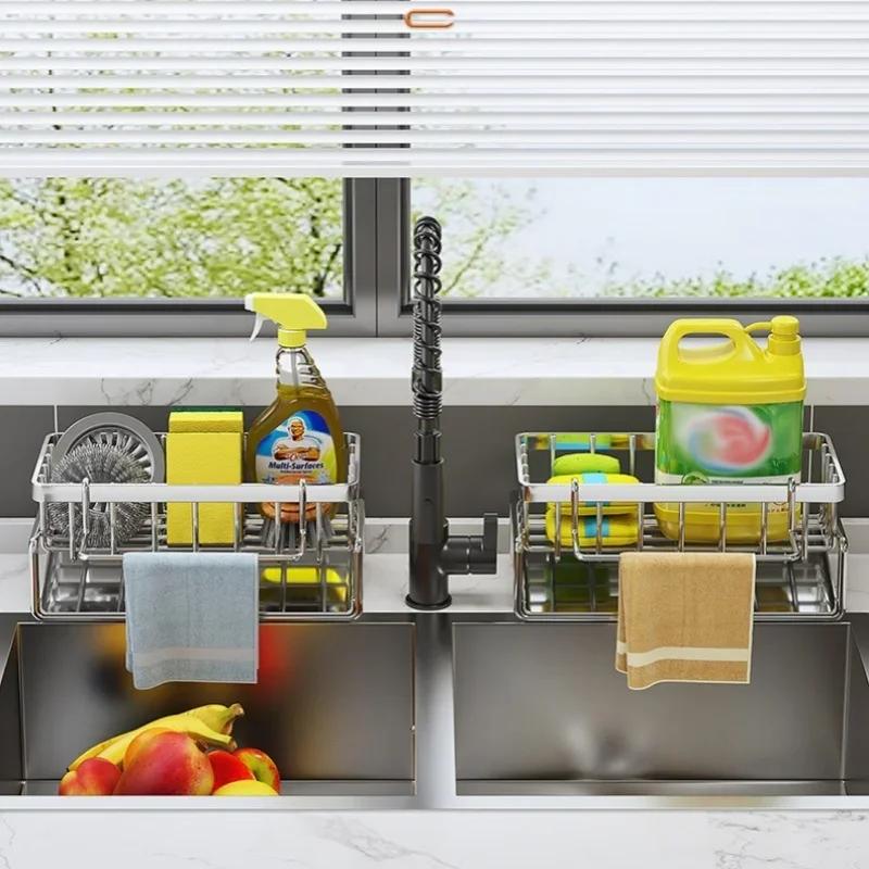 Carbon Steel Sink Sponge Drain Rack Multi-functional Countertop Faucet Storage Soap Rack Dish Towel Storage Filter Basket