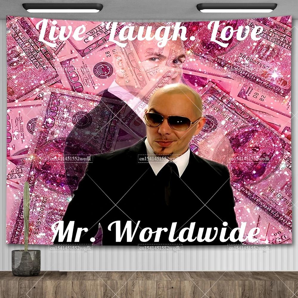 Mr Worldwide Dice To Live Laugh Love Telo da Parete MR 305 Pitbull Meme Telo da Parete Grande Tessuto Appeso a Parete Teli Tappetini Yoga