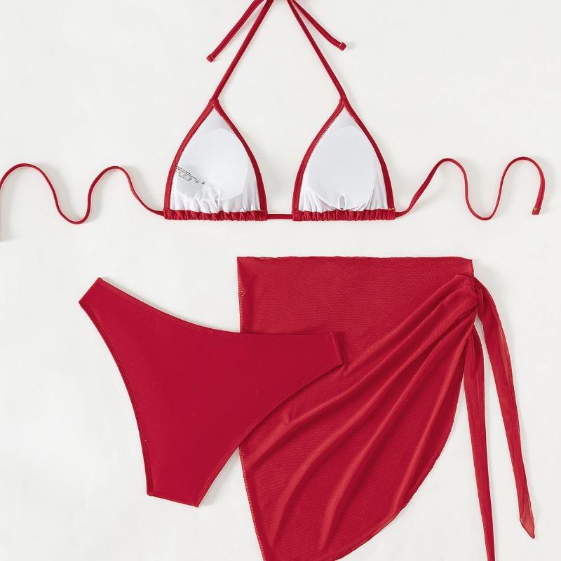 Small floral lace-up three-piece set sexy bikini split swimsuit swimsuit women