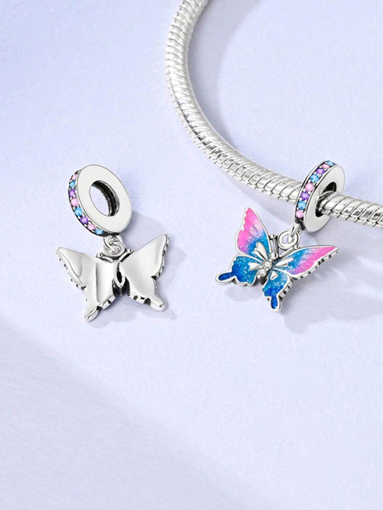 Charms Plata Colorful Butterflies Beads Charm Copper Plated Fit Charms Copperoriginal Bracelet For Jewelry Making Diy Charm