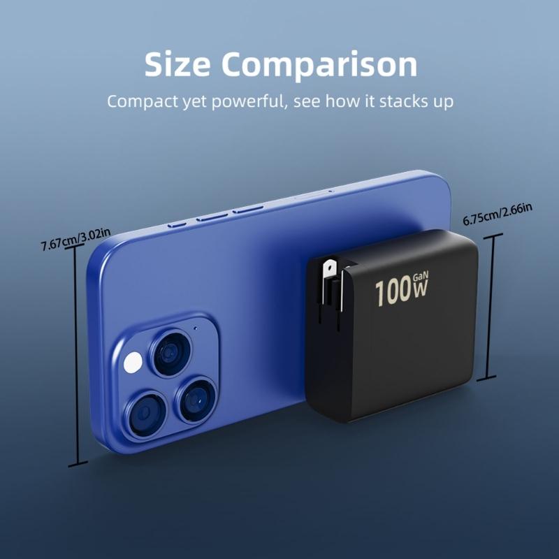 Multiple Port 100W  Fast Charging with 4 Outputs USB C Power Adapter for Laptops, Tablets, and Phones