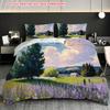 Pillowcase And Quilt Cover Three-Piece Set,Oil Painting Style Pastoral Flower Sea Pattern,Breathable And Machine Washable
