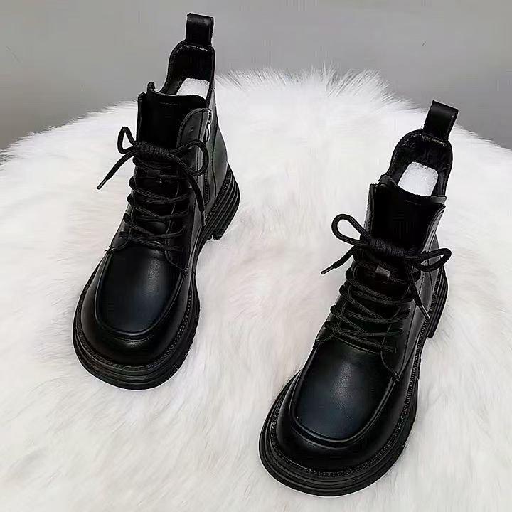 New Thick-soled Soft Leather Velvet Martin Boots Women's Cotton Boots 2025 Autumn and Winter Warm Short Boots Versatile Flat-soled Thickened Cotton S