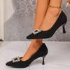 Rhinestone Pointed Toe High Heels Women's Spring 2026 New Thin Heel Large Size Black Professional Single Shoes Versatile Stylish